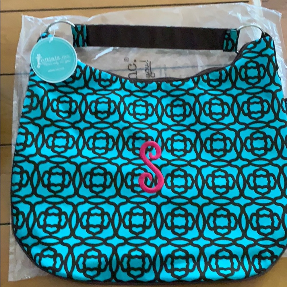 Initials Inc Aqua Lotus Hobo Handbag